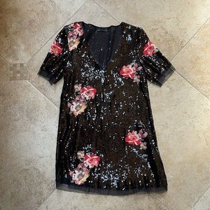 ZARA black sequin floral mini dress